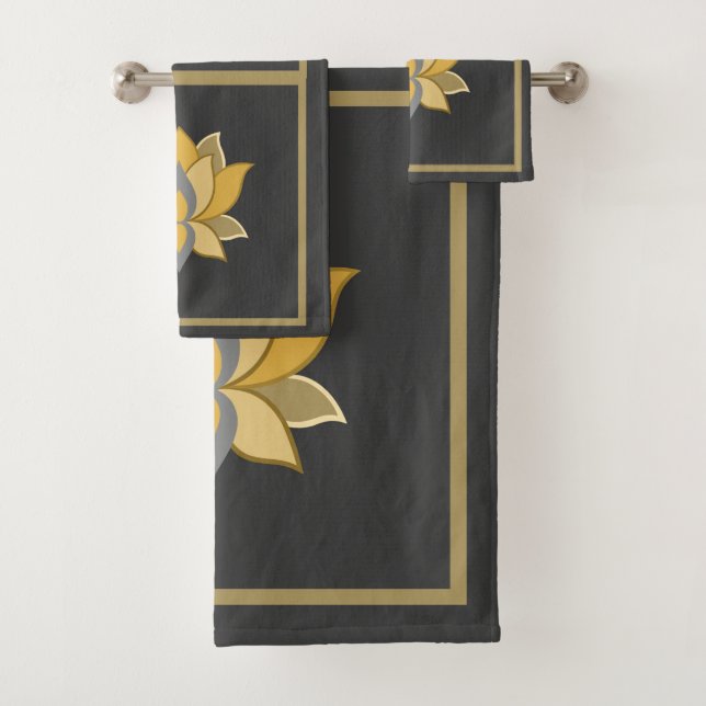 Gold and Grey Bath Towel Set (Insitu)