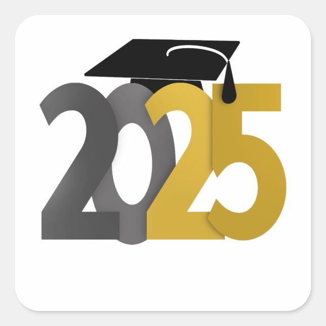 Gold and Grey Class of 2025 Graduation Square Sticker (Front)