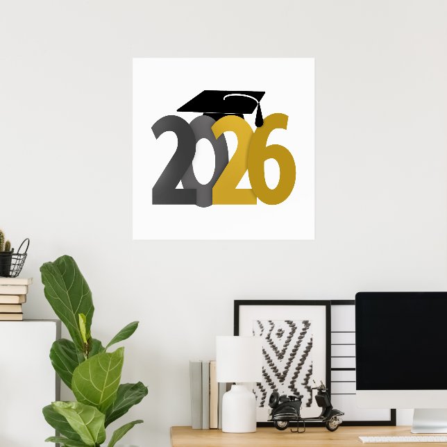 Gold and Grey Class of 2026 Graduation Poster (Home Office)