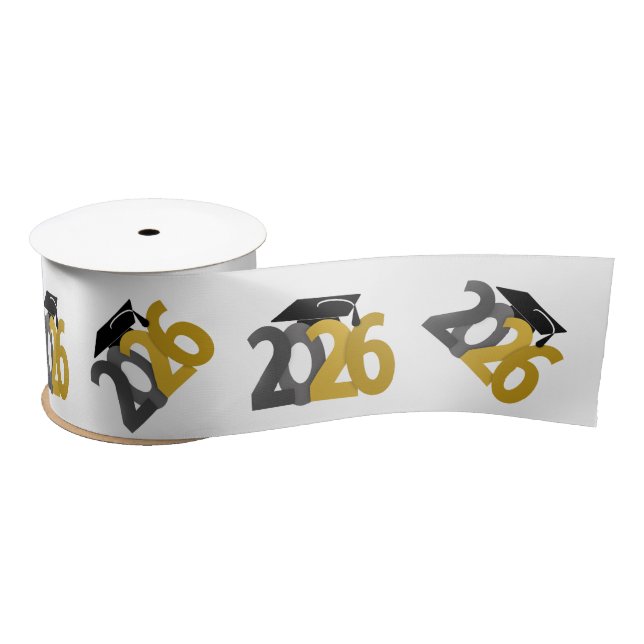 Gold and Grey Class of 2026 Graduation Satin Ribbon (Spool)