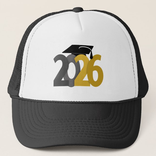 Gold and Grey Class of 2026 Graduation Trucker Hat (Front)