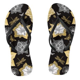 Gold And Grey Flowers Jandals