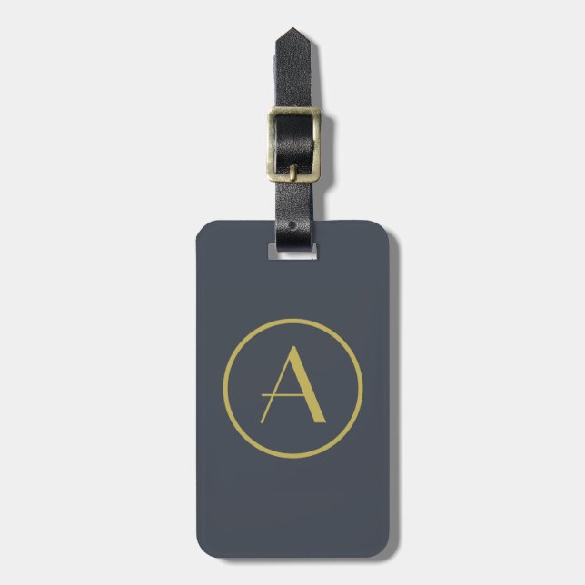 gold and grey personalised monogram luggage tag (Front Vertical)