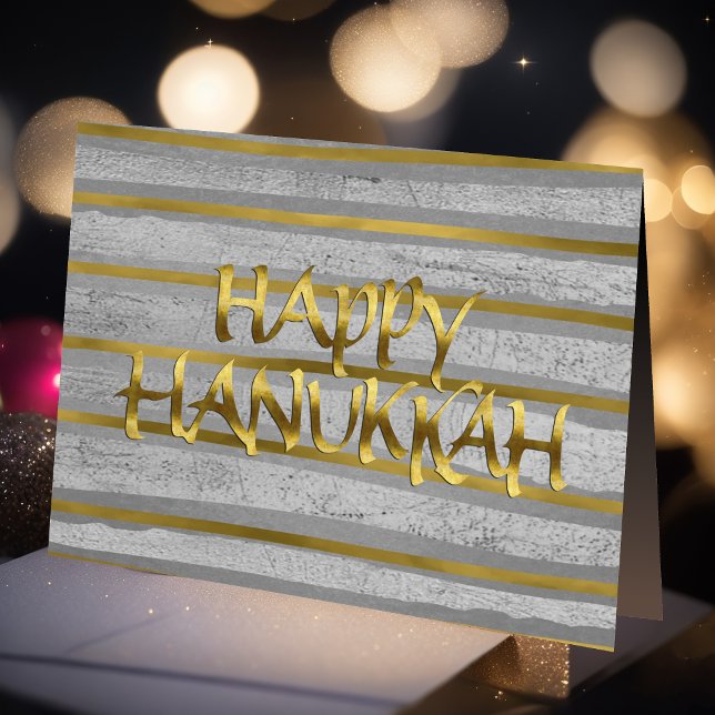 Gold and Grey Stripe Hanukkah Card (Creator Uploaded)