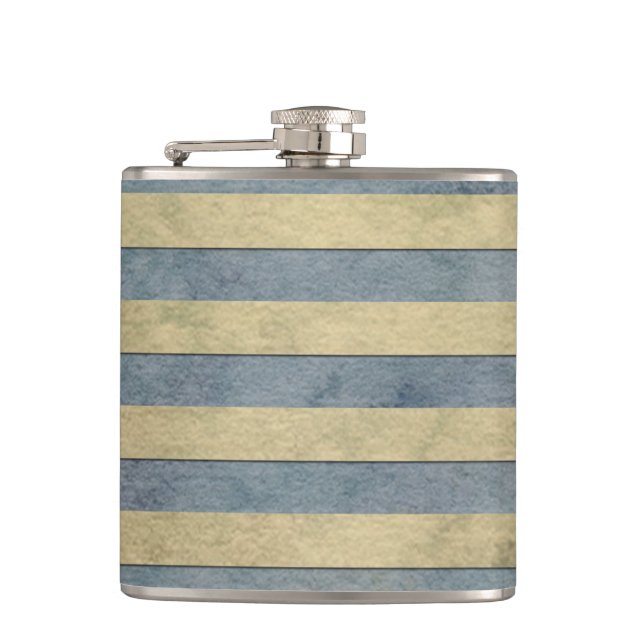 Gold and Grey Stripes Pattern Hip Flask (Front)