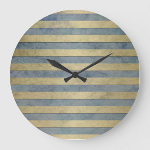 Gold and Grey Stripes Pattern Large Clock
