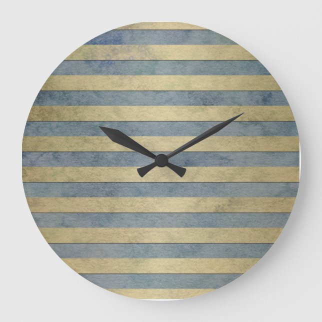 Gold and Grey Stripes Pattern Large Clock (Front)