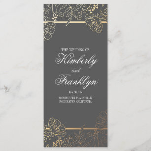 Gold and Grey Vintage Floral Wedding Programs Programme