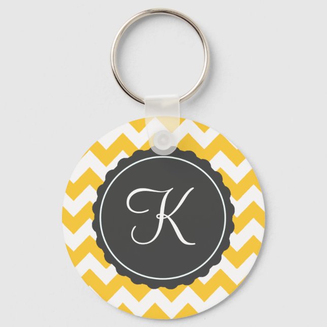 Gold and Grey Zig Zag Custom Initial Key Ring (Front)