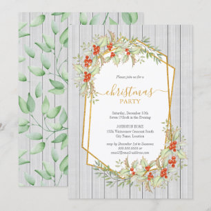 Gold and Holly Geometric Country Rustic Holiday Invitation