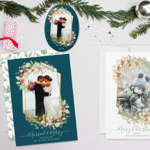 Gold and Holly Married & Merry | Geometric Photo