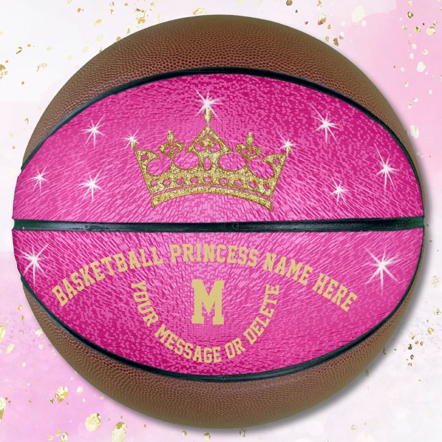 Gold and Hot Pink Basketball Princess Personalised (Pink, Gold, Personalized, Princess Basketball. Pink and Gold Basketball. Gifts for basketball lovers)