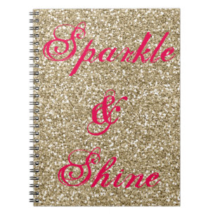 Gold and Hot Pink Glitter Sparkle and Shine Spiral Notebook