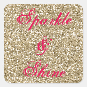 Gold and Hot Pink Glitter Sparkle and Shine Square Sticker