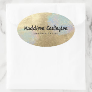 Gold And Iridescent Glitter Texture Oval Sticker