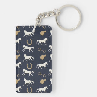 Gold and Ivory English Horses Pattern Key Ring