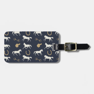 Gold and Ivory English Horses Pattern Luggage Tag