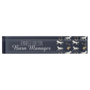 Gold and Ivory English Horses Pattern Nameplate