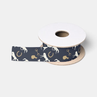Gold and Ivory English Horses Pattern Satin Ribbon