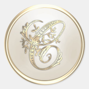 Gold and Ivory Ornate Initial Monogram C Classic Round Sticker