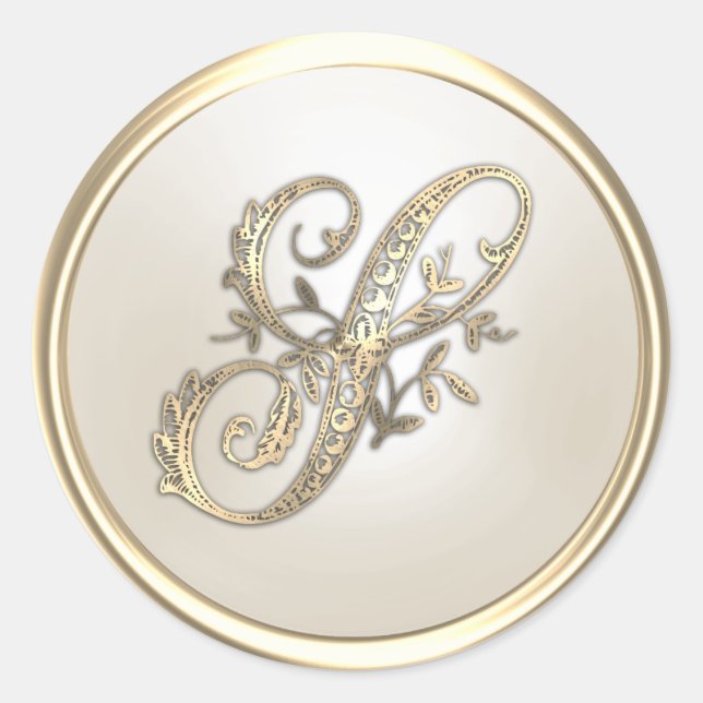 Gold and Ivory Ornate Initial Monogram S Classic Round Sticker (Front)