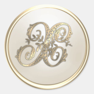 Gold and Ivory Ornate Initial Monogram X Classic Round Sticker