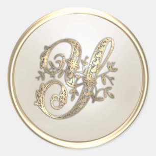 Gold and Ivory Ornate Initial Monogram Y Classic Round Sticker