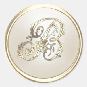 Gold and Ivory Ornate Monogram B Classic Round Sticker