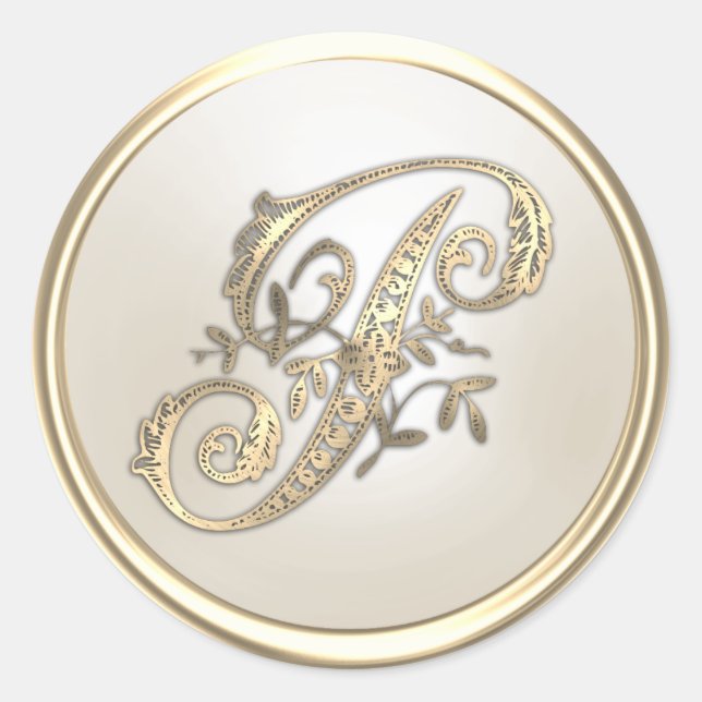 Gold and Ivory Ornate Monogram Initial P Classic Round Sticker (Front)