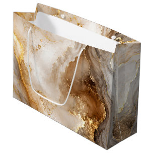 Gold and Ivory White Marble Abstract Large Gift Bag