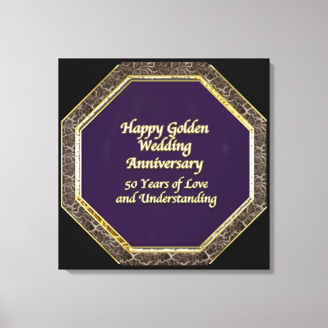 Gold and Marble Happy Wedding Anniversary Canvas Print (Front)