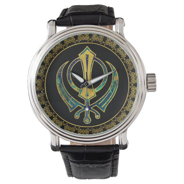 Gold and Marble Khanda symbol Watch (Front)
