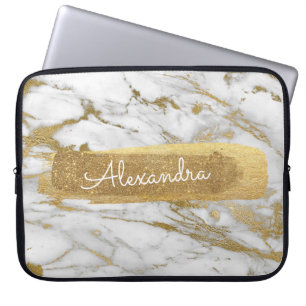 Gold and Marble with Gold Foil and Glitter Laptop Sleeve