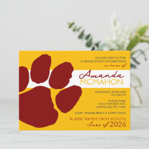Gold and Maroon Elegant Pawprint (Photo Back) Invitation