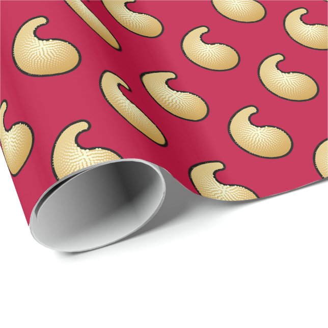 Gold and maroon paisley wrapping paper (Roll Corner)