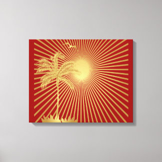 Gold and Maroon Palm Tree, Sun and Bird Canvas Print