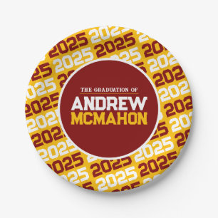Gold and Maroon Personalised Graduation Paper Plate