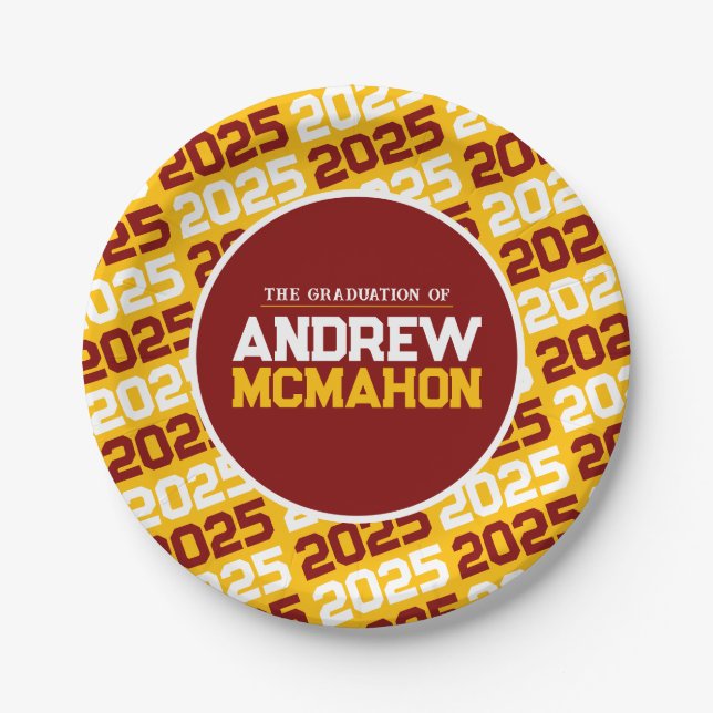 Gold and Maroon Personalised Graduation Paper Plate (Front)