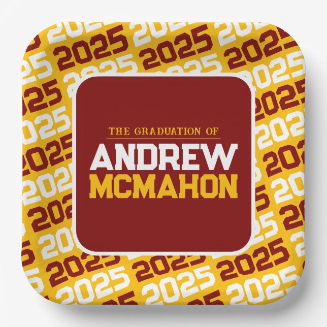 Gold and Maroon Personalised Graduation Paper Plate (Front)