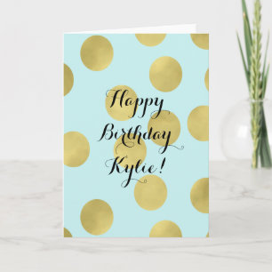 Gold and Mint Blue Dots Birthday Personalised Card