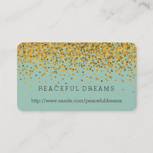 Gold and Mint Confetti Business Card (Front)