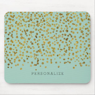 Gold and Mint Glam Confetti Mouse Pad