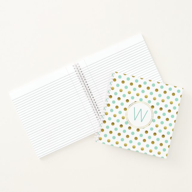 Gold and Mint Polka Dots Monogrammed Notebook (Inside)
