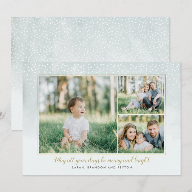 Gold and Mint Watercolor Collage Holiday Card (Front/Back)