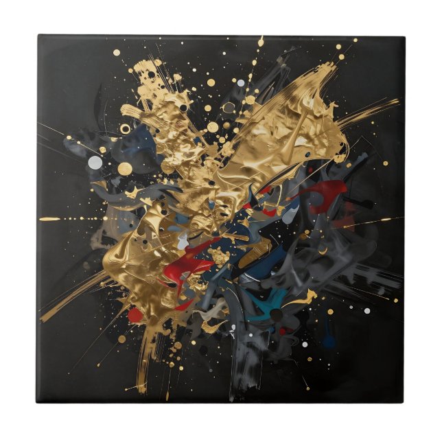 Gold And Navy Abstract Splash Modern Luxury Art Tile (Front)