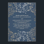 Gold and Navy Baby's Breath Floral Modern Wedding Invitation<br><div class="desc">Elegant and wedding invitation with gold and navy baby's breath. --- All design elements created by Jinaiji.</div>