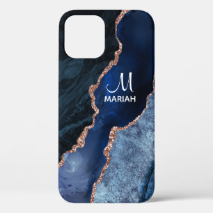 Gold and Navy Blue - Agate Marble - iPhone 12 Pro Case