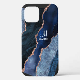 Gold and Navy Blue - Agate Marble - iPhone 12 Pro Case