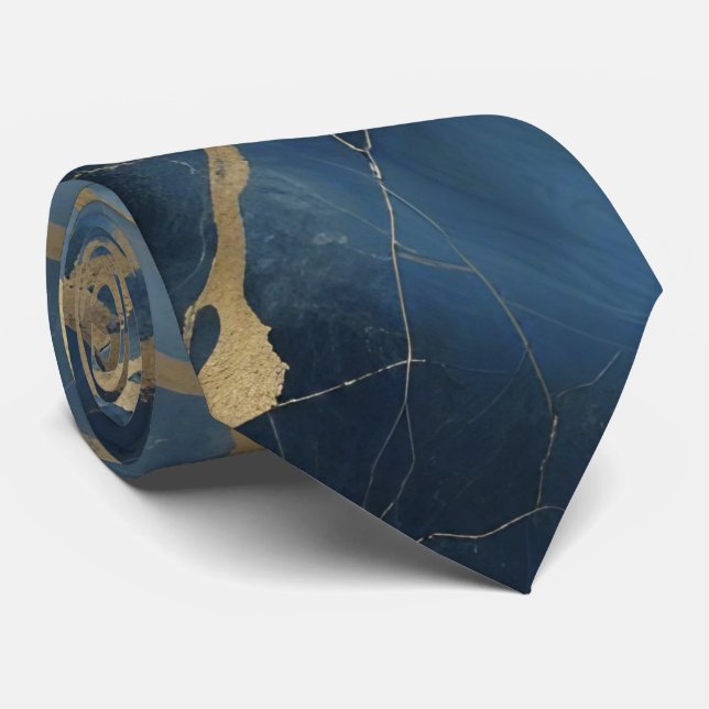Gold and Navy Blue Chic Tie (Rolled)