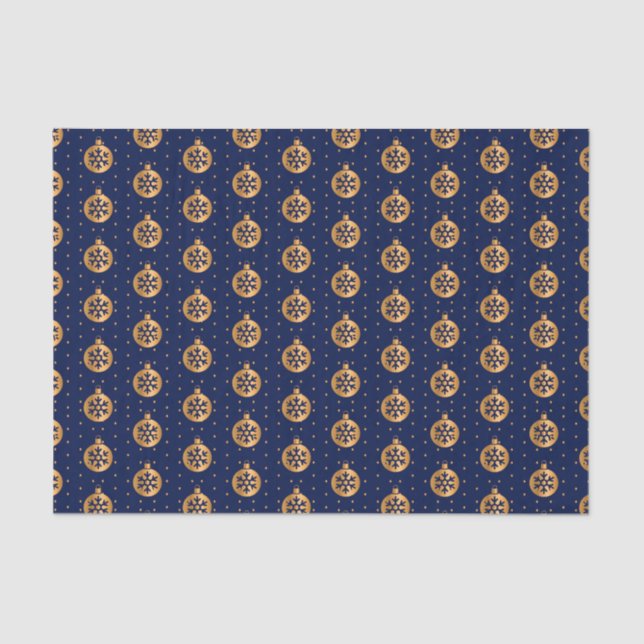 Gold and Navy Blue Christmas Ornaments Tissue Paper (Front)